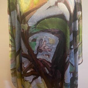 Dena Lyons silk charmeuse poncho in a painterly print